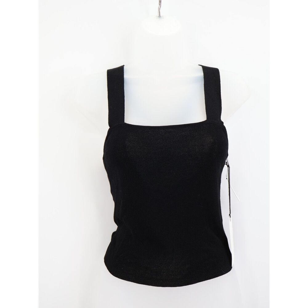 Leith Tank Top Black Viscose Size XS Black Strappy Fitted Knit